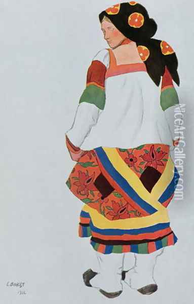 Costume design for a Peasant Girl, 1922 (2) Oil Painting - Leon Samoilovitch Bakst