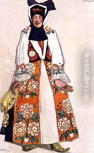 Costume design for a peasant woman, from Sadko, 1917 Oil Painting - Leon Samoilovitch Bakst