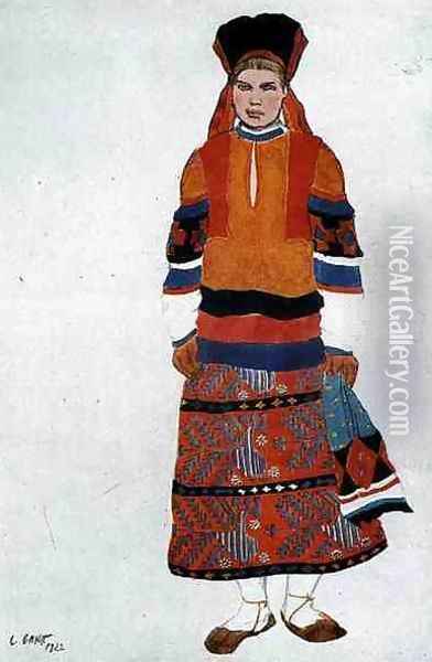 Costume design for a Peasant Girl, 1922 Oil Painting - Leon Samoilovitch Bakst