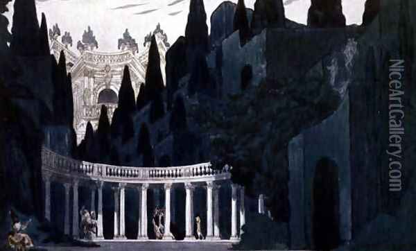 Scenery design for the Royal Garden, from Sleeping Beauty, 1921 Oil Painting - Leon Samoilovitch Bakst