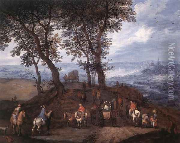 Travellers On The Way Oil Painting - Jan The Elder Brueghel