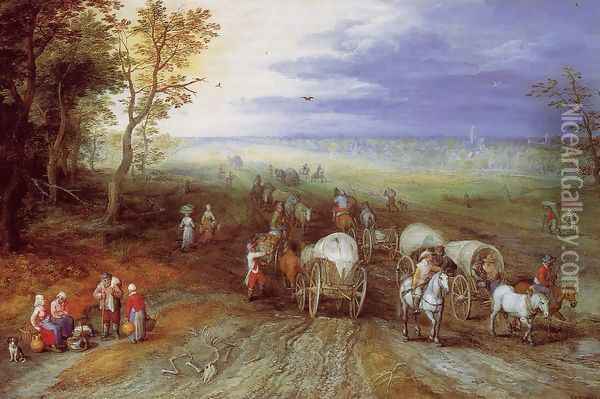Immense Landscape with Travellers Oil Painting - Jan The Elder Brueghel