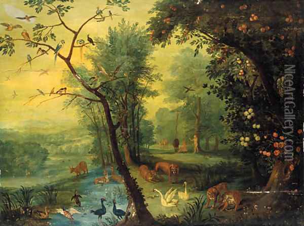 Adam and Eve in the garden of Eden Oil Painting - Jan The Elder Brueghel