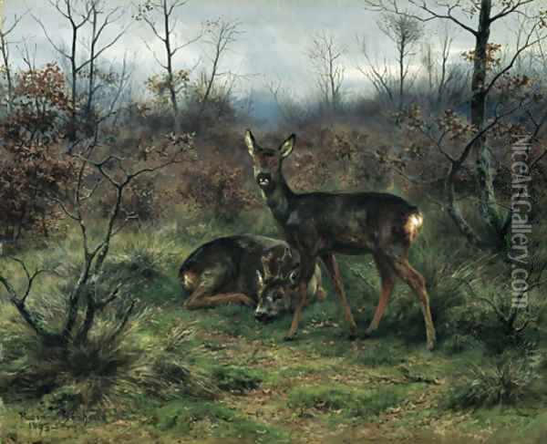 Young deer in a forest clearing Oil Painting - Rosa Bonheur
