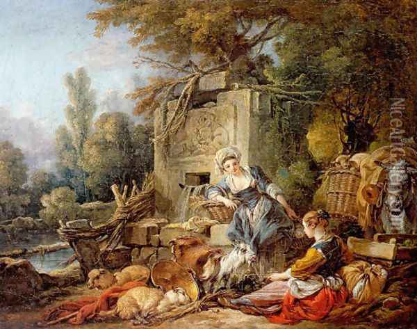 Resting at the fountain Oil Painting - Francois Boucher
