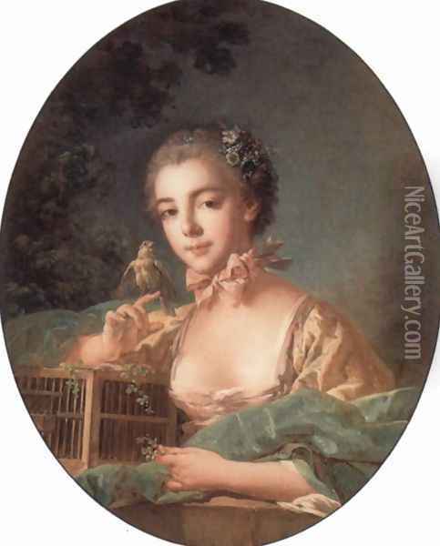 Portrait of the daughter of the artist, Oval Oil Painting - Francois Boucher