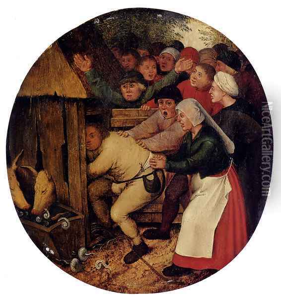 Pushed Into The Pig Sty Oil Painting - Pieter The Younger Brueghel