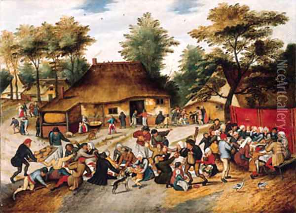A wedding feast in a village Oil Painting - Pieter The Younger Brueghel