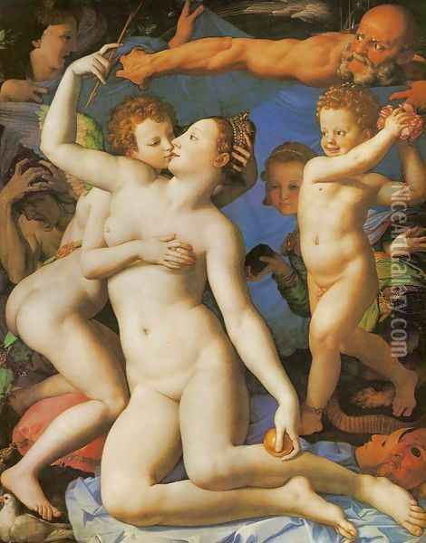 Allegory called Venus, Cupid, Folly, and Time Oil Painting - Agnolo Bronzino