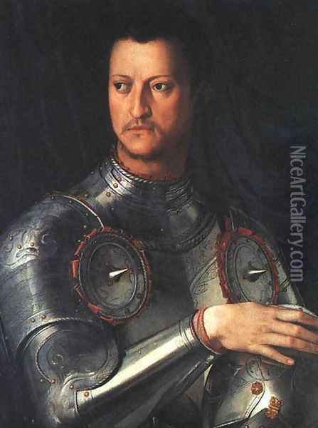 Cosimo I de' Medici in Armour 1545 Oil Painting - Agnolo Bronzino