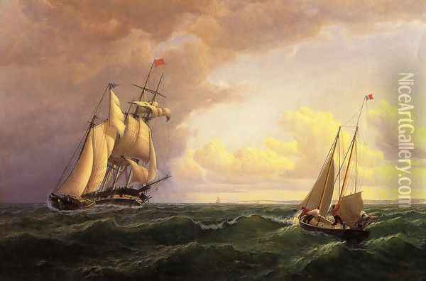 Whaler off the Vineyard - Outward Bound Oil Painting - William Bradford