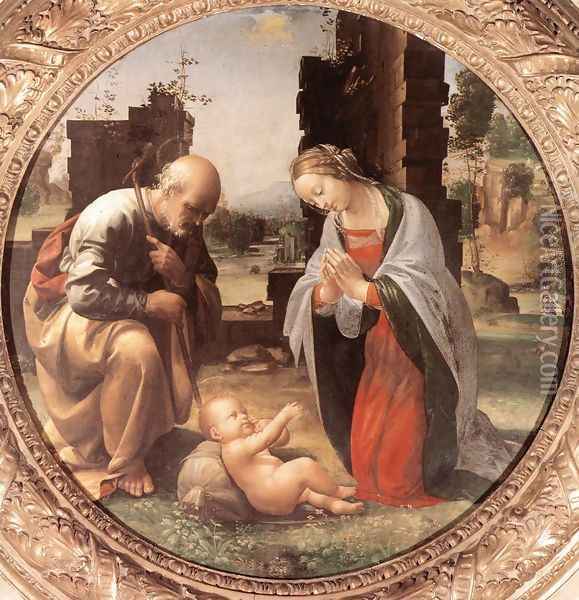 The Adoration of the Christ Child c. 1499 Oil Painting - Fra Bartolomeo