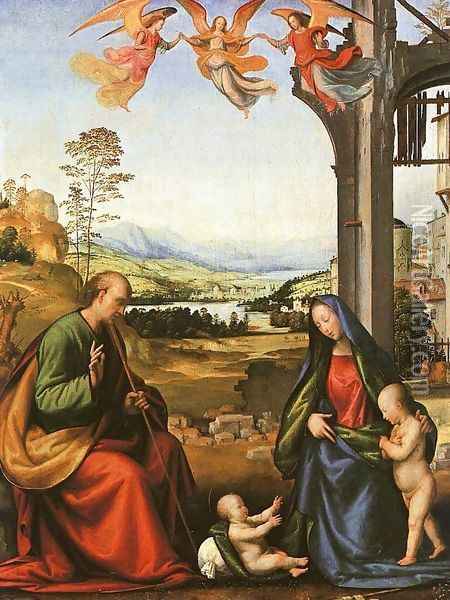 The Holy Family with the Infant St. John in a Landscape Oil Painting - Fra Bartolomeo