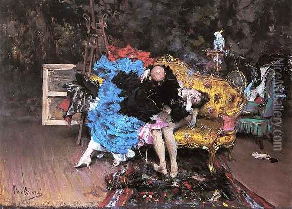 The Model And The Mannequin Oil Painting - Giovanni Boldini