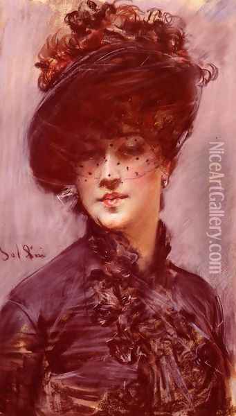 La Femme Au Chapeau Noir Oil Painting - Giovanni Boldini