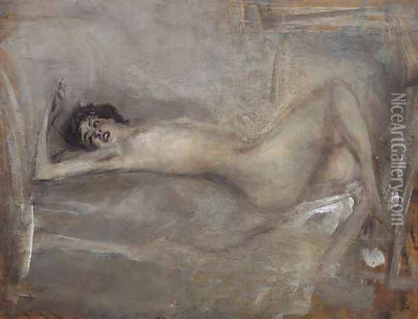 Nudo di donna in grigio (Sinfonia in grigio) Oil Painting - Giovanni Boldini