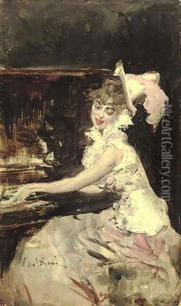 Signora al Pianoforte Oil Painting - Giovanni Boldini