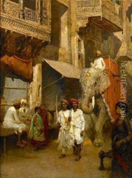 Promenade On An Indian Street Oil Painting - Edwin Lord Weeks