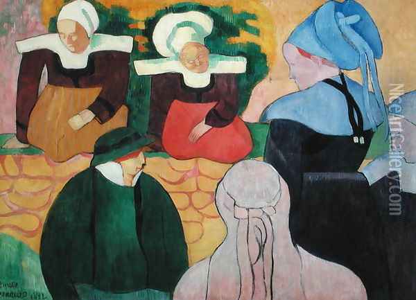 Breton Women on a Wall, 1892 Oil Painting - Emile Bernard