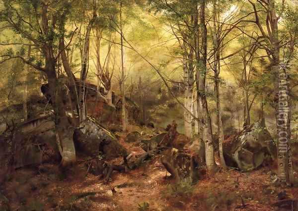 Deerhunter in the Woods Oil Painting - John George Brown