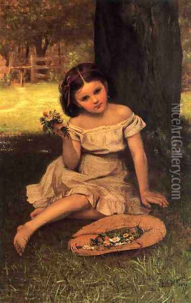 Young Girl with Flowers Oil Painting - John George Brown