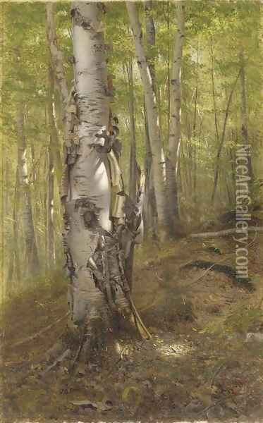 Silver Birches Oil Painting - John George Brown