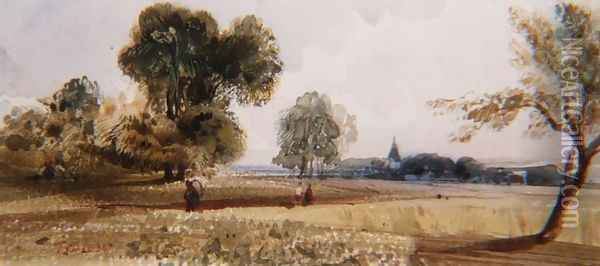 Figures on a path through a cornfield Oil Painting - Thomas Shotter Boys
