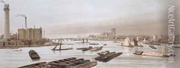 Westminster from Waterloo Bridge, incorporating the Shot Tower, 1842 Oil Painting - Thomas Shotter Boys