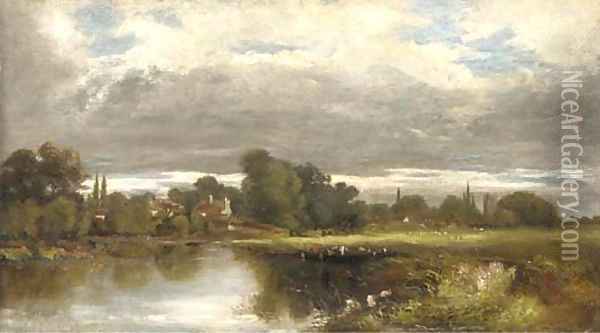 View towards Hampton Court from the Moseley Oil Painting - Thomas Shotter Boys