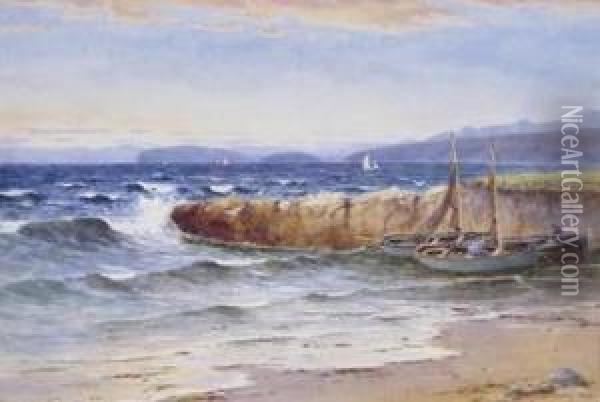 Coastal Scene With Fishing Boats On The Shore Oil Painting - Warren Williams