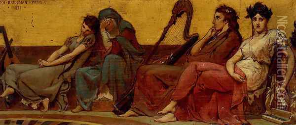Design For The Decoration Of An Aeolian Harp Oil Painting - Frederick Arthur Bridgman