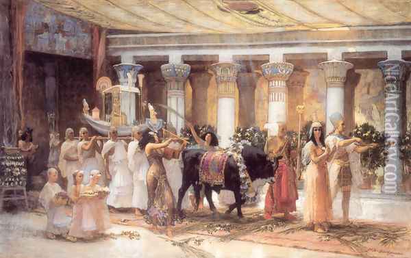 The Procession Of The Sacred Bull Anubis Oil Painting - Frederick Arthur Bridgman