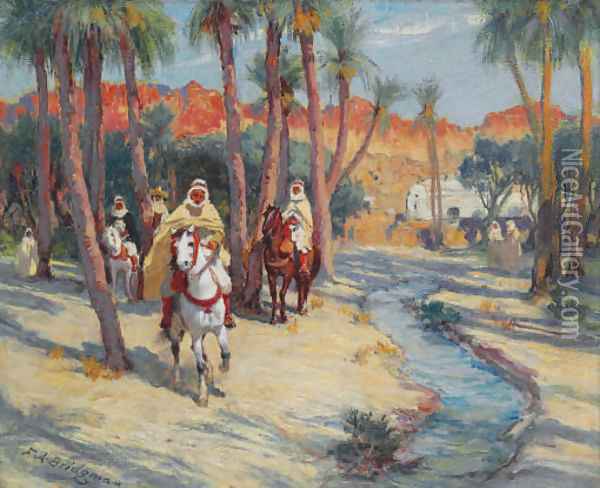 Riding through an Oasis Oil Painting - Frederick Arthur Bridgman