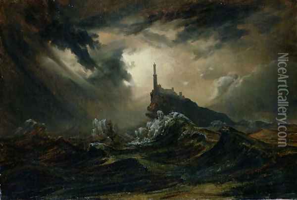 Stormy sea with Lighthouse Oil Painting - Karl Blechen