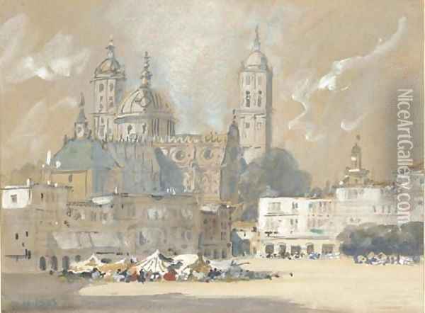 Possibly Salamanca Cathedral Oil Painting - Hercules Brabazon Brabazon