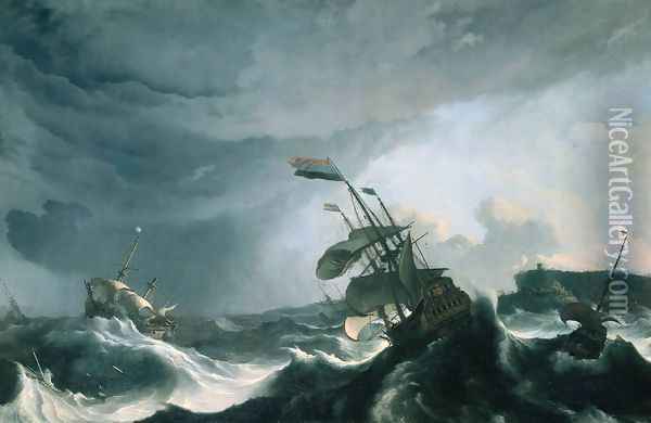 Ships in Distress in a Heavy Storm Oil Painting - Ludolf Backhuysen