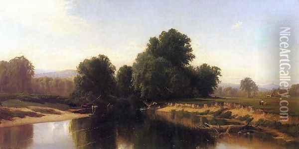 Cattle by the River Oil Painting - Alfred Thompson Bricher