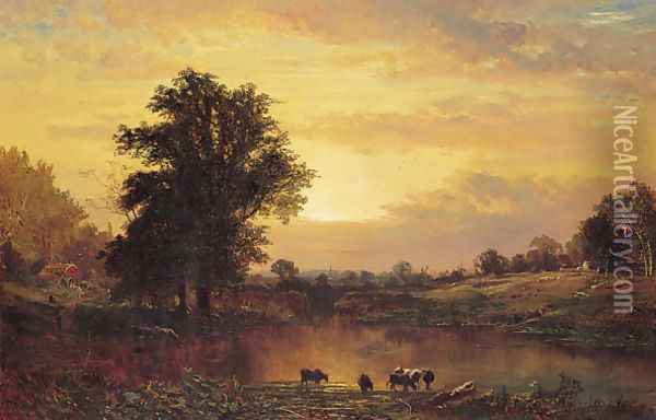 Sunset in the Catskills Oil Painting - Alfred Thompson Bricher