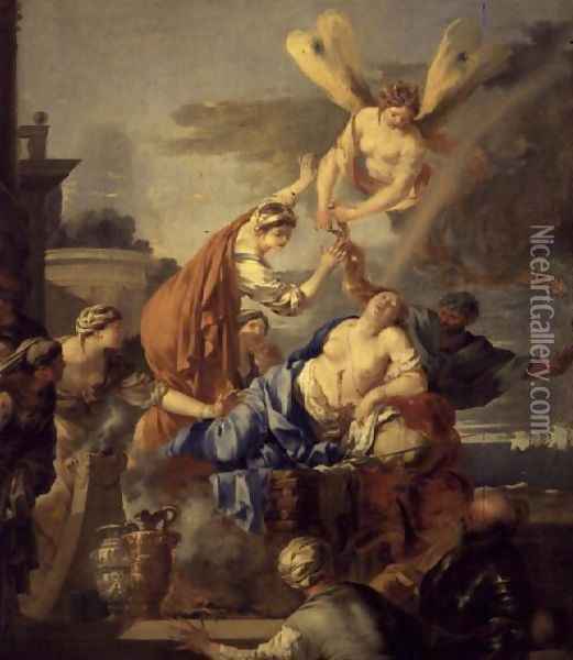 The Death of Dido, late 1630s Oil Painting - Sebastien Bourdon