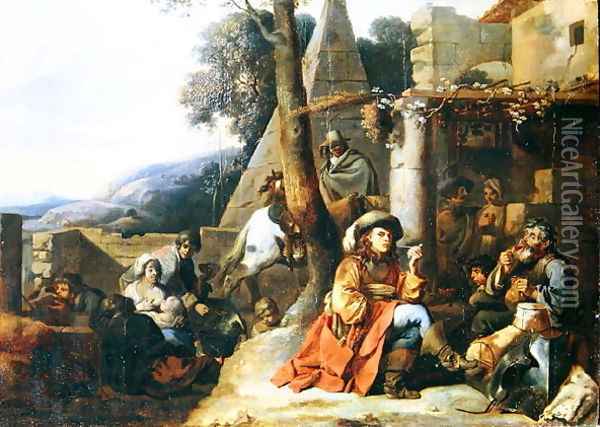Bohemians and Soldiers at Rest Oil Painting - Sebastien Bourdon