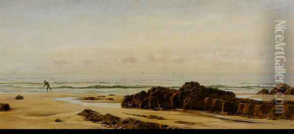 Bude On The Cornish Coast Oil Painting - John Edward Brett