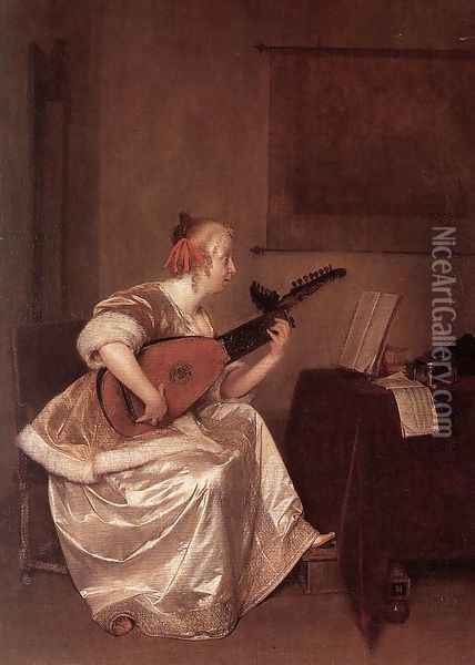 The Lute Player 1667-70 Oil Painting - Gerard Ter Borch