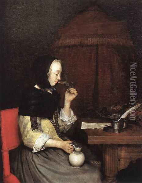 Woman Drinking Wine 1656-57 Oil Painting - Gerard Ter Borch