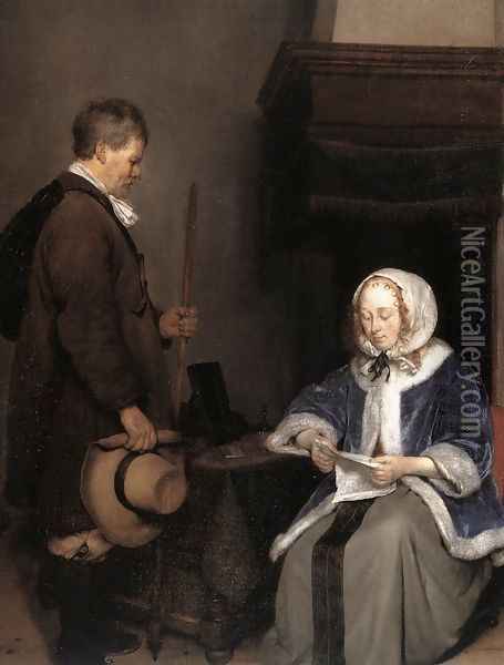 Lady Reading a Letter (detail) Oil Painting - Gerard Ter Borch