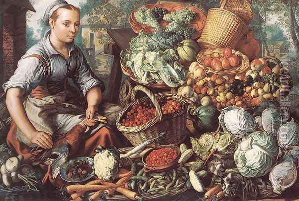 Market Woman with Fruit, Vegetables and Poultry 1564 Oil Painting - Joachim Beuckelaer