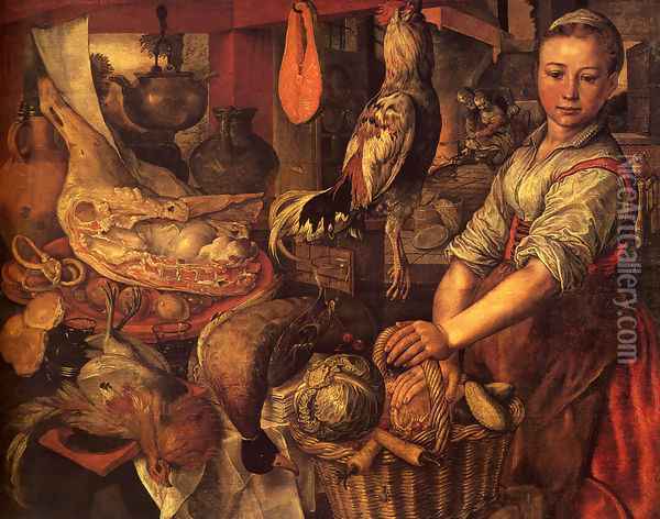 Kitchen Interior, 1566 Oil Painting - Joachim Beuckelaer