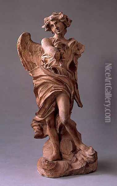 Angel with the Inscription of I.N.R.I. Oil Painting - Gian Lorenzo Bernini