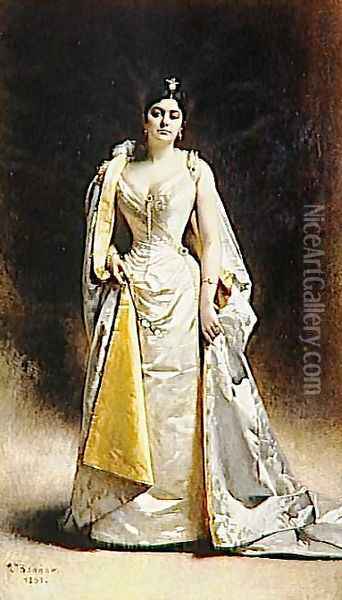 Portrait of Mrs. Albert Cahen of Antwerp Oil Painting - Leon Bonnat