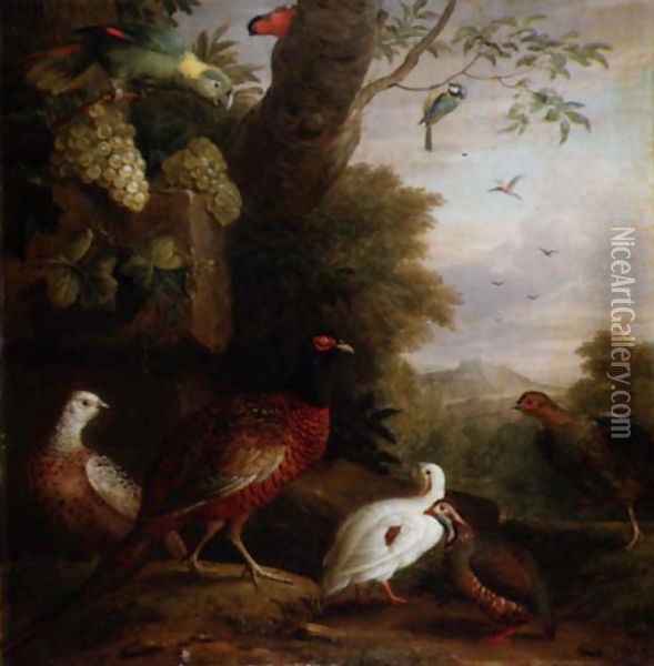 Birds in a Landscape Oil Painting - Jakab Bogdany