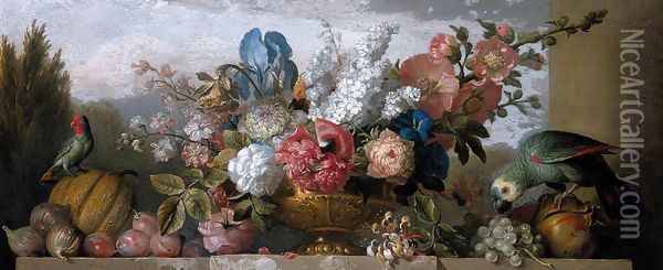 Still-Life of Flowers - Oil on canvas, x 113 cm Oil Painting - Jakab Bogdany